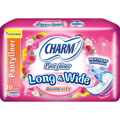 CHARM Pantyliner Long & Wide – Absorbent Fit Breathable Parfume