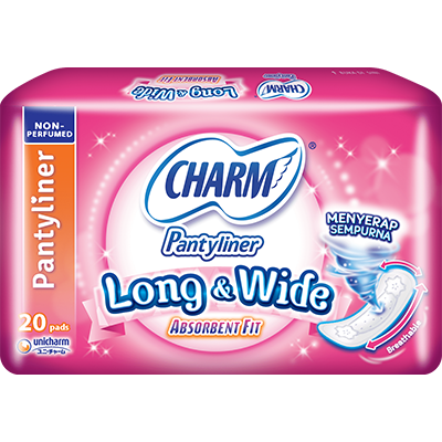 CHARM Pantyliner Long & Wide – Absorbent Fit Breathable Non Parfume