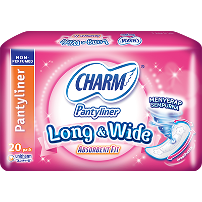 CHARM Pantyliner Long & Wide – Absorbent Fit Breathable Non Parfume