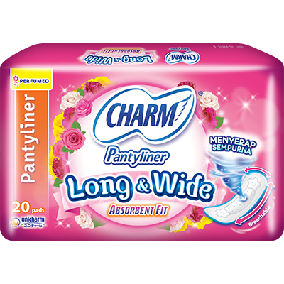 CHARM Pantyliner Long & Wide – Absorbent Fit Breathable Parfume